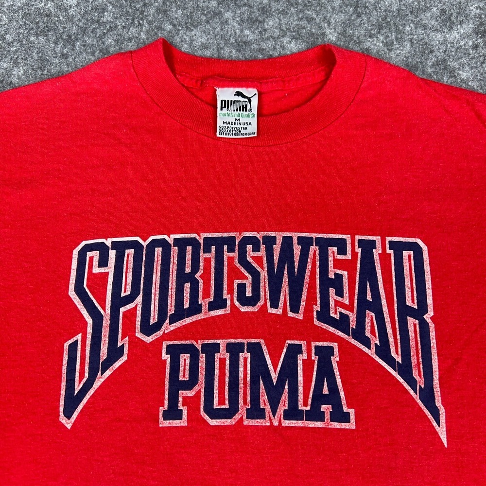 VTG PUMA Shirt Mens Medium Red Sportswear Logo Single Stitch 80s Tee USA‎ Made - Picture 3 of 10